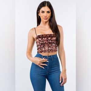Bear Dance Baroque Printed Burgundy Red Velvet Crop Top